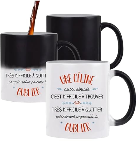 Tasse Magique Céline | Mug qui change couleur avec la chaleur | Idée Cadeau Prénom Surnom Nom de Famille Humour Collègue Travail Anniversaire Noël
