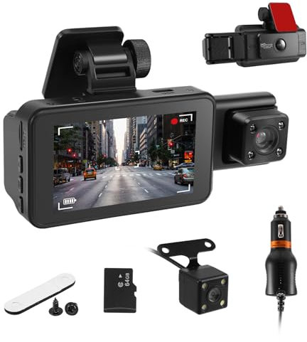 Niukuyu Dash Cam Front and Rear Interior with 64G SD Card, Dashcam WiFi/APP Controlr with 3 Lens, 1080P Car DVR Camera with loop recording, Night Vision, 170° Wide Angle, 24H Parking Mode,WDR,G-Sensor