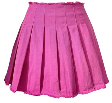 TONCHENGSD Damen High Waist Plissee Minirock Skater Tennis Rock, Denim-Rose, Groß