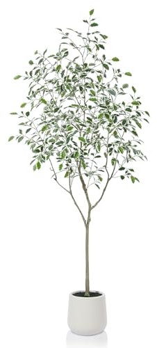Fopamtri Ficus Artificiale da 210 cm, Piante Finte da Interno in Vaso Bianco, Ficus Pianta Artificiale per Ufficio Casa Soggiorno Decorazione (1 Pezzi)