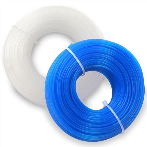 Zeqeey Replacement Nylon Trimmer Line Diameter 1.6mm Length 100m String Cord for Grass Strimmer, 2 Rolls (White + Blue)