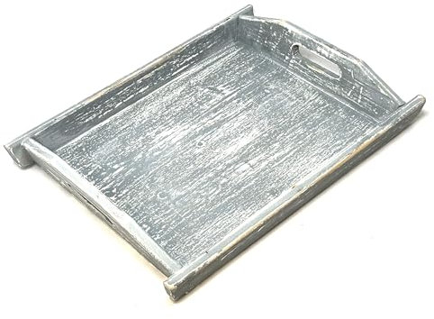 Allgala Wooden Tray 17x13x2 Boat Style Vintage Grey Stylish Rustic Farmhouse Decor Serving Platter | Wooden Ottamen Tray | Coffee Table Tray I Bed Tray, Gray