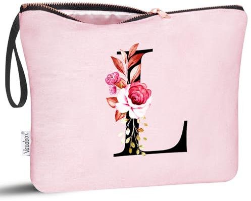 Vavabox Beauty case con iniziali personalizzate dalla A alla Z, regalo di compleanno per donne, regalo per sposa, damigella d'onore (L, Rosa)