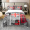 Loussiesd Mädchen Big Ben Bettbezug Set für Kinder Frauen Männer Rot Grau London UK Thema Bettwäsche Set 135x200cm 100% Baumwolle Berühmte Telefonzelle Betten Set Retro England Bus Dekor