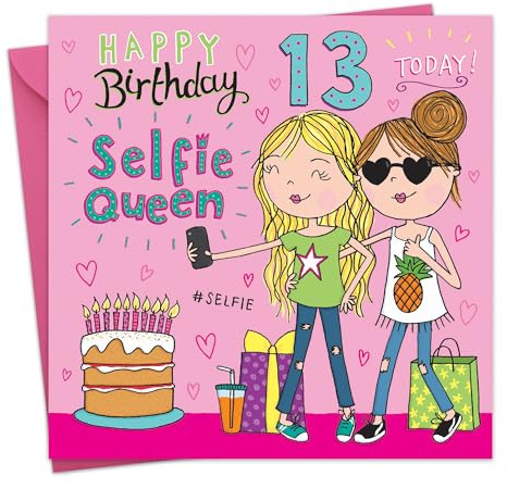 Twizler Geburtstagskarte zum 13. Geburtstag für Mädchen - Selfie Queen - Modern, Rosa