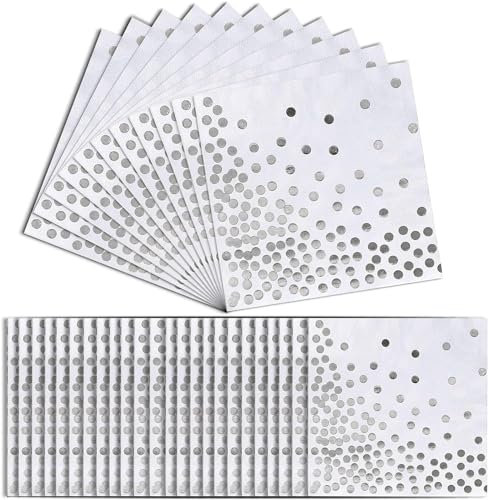 Servietten Silber Dots, 2-lagig Golden Foiled Papierservietten Paper,33 x 33cm Goldfolien Punkte, Napkins für Hochzeit Feiertagsfeier,60 Stücke(Silber,Weiß)