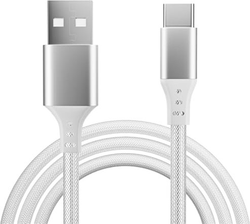 pluX [6.6ft/2m Charger for Samsung Galaxy A15 / A05s / A25 / A14 / A04s / A13 / A04s / A22 / A23 / A33 / A53 / A73 / A12 M13 M23 M33 M53 S22 S23 Nylon Braided USB C to USB A Charging Cable (SILVER)