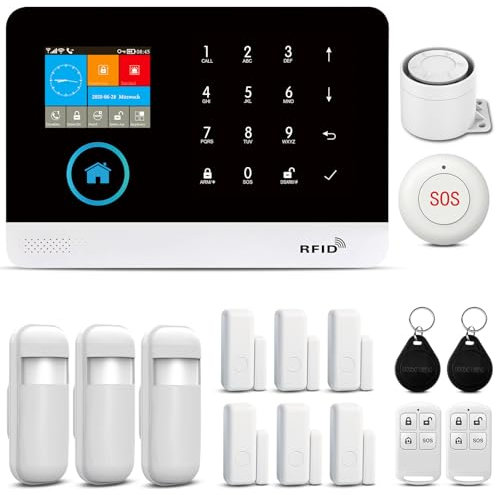 LWOHSI Zuhause alarmanlage, 21-teiliges WiFi+4G GSM-Einbruchmeldesystem mit Telefon-App-Alarm, 120-Bb-Alarmsirene, kompatibel für Zuhause, Büro