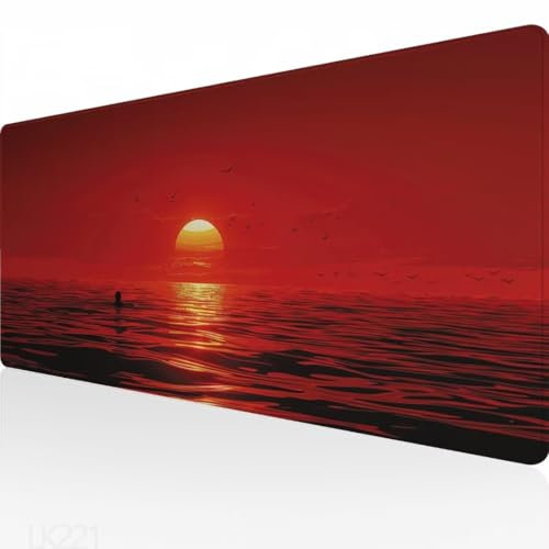 Tappetino Mouse rosso Tappetino Mouse Gaming tramonto Esteso Tappetino Mouse XXL 1200x600x3mm Bordi Cuciti, Base di Gomma Antiscivolo, Impermeabile Mouse Pad per PC, Studio, Gaming, Ufficio Y5-221