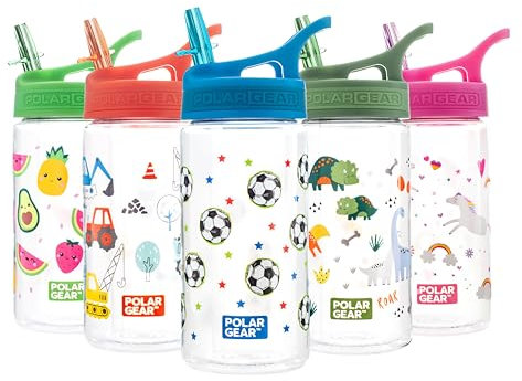 Polar Gear Kids Water Bottles with Straw - 400ml BPA Free Toddler Water Bottle With Straw - 100% Leakproof Kids Water Bottle with Carry Handle - School Water Bottle - Football