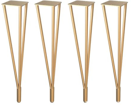 Lot de 4 pieds de meubles en fer de 72 cm de hauteur pour table basse, table à manger, banc et chaise, finition dorée avec protections de sol incluses
