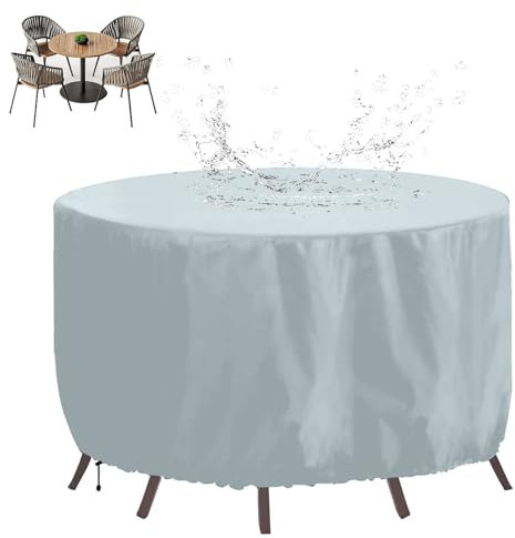Ronde Housse de Meubles de Jardin 170x110cm Housse De Meubles De Patio, 420D Tissu Oxford Bâche Table De Jardin Imperméable, Coupe-Vent, Anti-UV, Housse Protection Table De Jardin Exterieur, Gris
