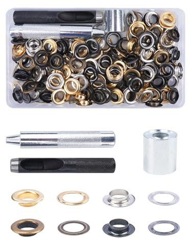 Zythrem 280Pcs Grommet Kit, 10mm Eyelets Punch Kit Grommet Punch Kit, Grommets Eyelets with Grommet Setting Tool, Metal Grommets Eyelets for Tarpaulin Leather Fabric DIY Projects Craft Making