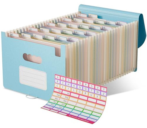 EcoStash Dokumentenmappe A4 26 Fächer, Weizenstroh Fächermappe Sortiermappe Bunte Datei Ordner Organizer, Akkordeon Aktenmappe Ordnungsmappe, BPA-frei, Zurück zur Natur, Gesundes Leben-Himmelblau