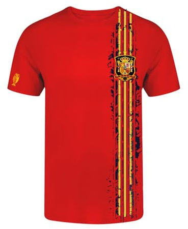 Genérico Camiseta Roja de la Selección Española con Diseño Vintage, Escudo y Rayas (1, Rojo, 12/14)