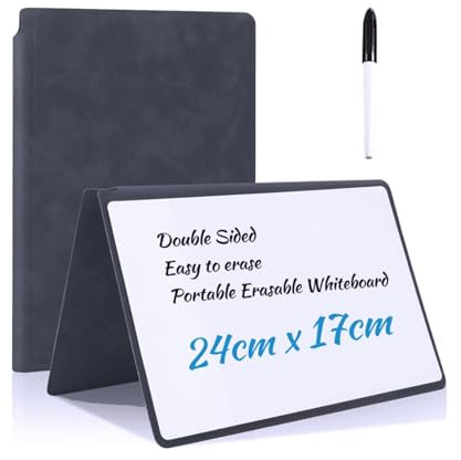 Xiciki A5 abwischbares Notizbuch, 24,2 x 17 cm, tragbar, Whiteboard, trocken abwischbar, mit Stiften und Whiteboard-Löscher, für Büro, Studium, Memos – Schwarz