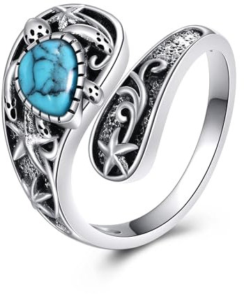 YFN Turtle Turquoise Ring Sterling Silver Adjustable Spoon Rings Jewellery Gifts for Women (turtle, 8)