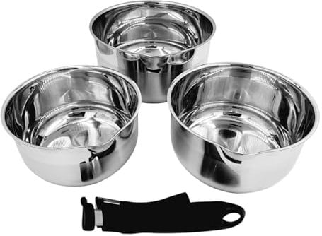 Set di 3 padelle in acciaio inox di alta qualità, induzione e forno, manico rimovibile, cottura sana, diametro e capacità: 16/18/20 cm