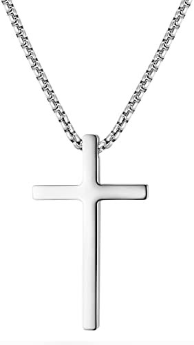 day.berlin Herren Kreuzkette in Silber, Halskette 60cm lang mit Kreuz Anhänger groß (42x25mm) stabile Venezianer Kette aus 316L Edelstahl, nickelfrei und wasserfest