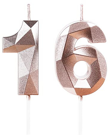 16th Birthday Candles for Cake,Rose Gold Number 16 Candle Decorations Birthday Party,3D Design Birthday Candle for Girls Boys 16th Birthday Theme Anniversary Supplie Decorations
