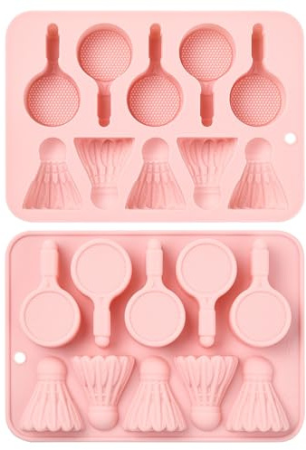 Stiesy Silikonformen mit 10 Mulden, wiederverwendbar, Badminton-Form, Silikon, Fondant, Kuchen, Schokolade, Backformen für Seife, Pudding, Süßigkeiten, kreative Desserts, Snacks, Handwerk, 2 Stück