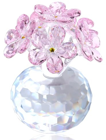 Arikyrist Crystal Pink Forget Me Not Figurines Gifts for Women Ornaments | Crystal Pink Forget Me Not Figurines Presents for Her Mum on Anniversary Birthday Wedding Glass Flowers Home Ornaments