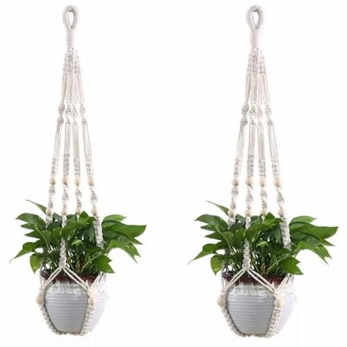 NEW-YIJUNSHUN Macrame Hanging Planter, 2 Pack Hanging Planters, Indoor Outdoor Decor Handmade Hanging Plant Holder With 4 Hanging Hooks (White)