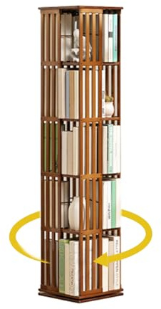 Bücherregal Drehbar aus Bambus, 5-stöckiges 360° Rotationsregal mit Eckvitrine, Standregal für Bücher und Dekoration, Lagerregal für Kinder und Erwachsene, multifunktionales Bücherregal (5 Etagen)