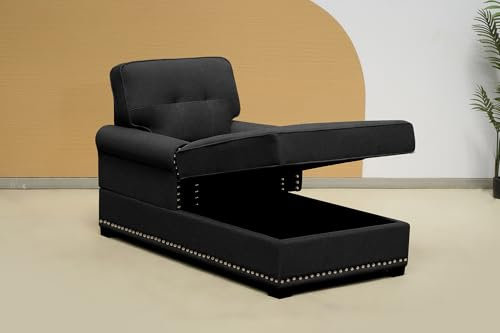 1 Seater Single Fabric Sofa Bed With Storage For living rooms-Single Sofa Chair-Chaise lounge-505 (Black)