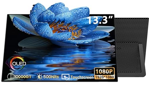 MAFNKOU 13.3 inch OLED 1080P FHD Portable Touch Screen Built-in Speakers Portable HDR IPS Screen Travel Monitors for Laptop Mac PC Phone PS4/5 Xbox Switch
