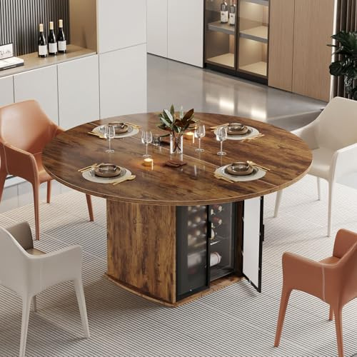 IBF Rund-Oval Esstisch 120cm Braun-Schwarz m. Stauraum Küche Wohnzimmer | Runder industrieller Esstisch Ø120cm mit Stauraum, bietet Platz für 4–6 Personen in Küche und Wohnzimmer