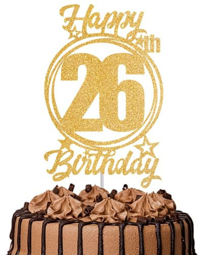 1Pc Happy 26th Birthday Cake Topper – Gold Glitter “Cheers to 26 Years” Decoration | 26 & Fabulous Cake Topper for Women Men | Birthday Party or Anniversary Cake Decor Supplies