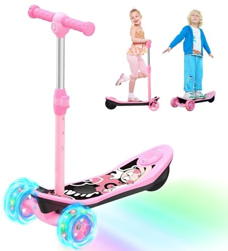 2 in 1 E Scooter Kinder 3-10 J. mit Transformierbarkeit,Kinder E Roller mit LED-Farblicht, 12V-Batterie E-Roller Kinder, Reichweite 10km, 5 Zoll Elektro Roller, 1.5 bis 2 Stunden Spielzei