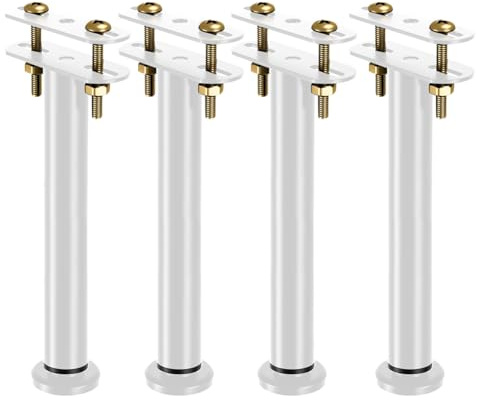 LUPATDY Lot de 4 Pieds de Lit Réglables en Hauteur de 25 à 42 cm - Kit de Renforcement pour Barre Centrale et Sommier à Lattes - Pieds de Support Robustes pour Cadre de Lit (Blanc)