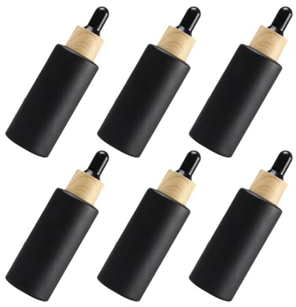NUOBESTY 6pcs Refillable Glass Dropper Bottles 50ml Black Frosted Essential Oil Bottles with Dropper, Easy to Carry and Reusable for Skincare and Sample Liquid Storage
