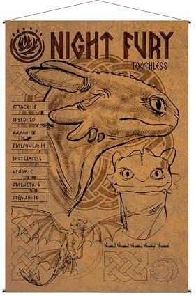 Elbenwald Drachenzähmen leicht gemacht - Wall Scroll 77 x 100 cm Wandbanner aus glattem Stoff mit Band zum aufhängen (Night Fury)