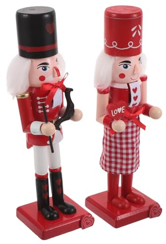 Ipetboom 2pcs Valentine's Day Decorative Items Seasonal Wooden Ornaments Valentines Nutcracker Valentine's Day House Desktop Decoration Nutcracker Collectible Doll