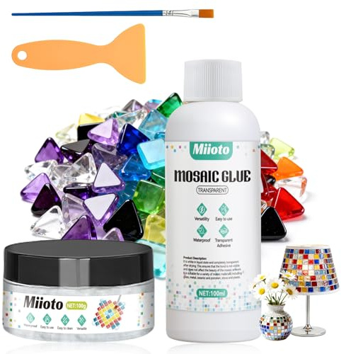 Mosaic Glue and Grout Kit, Tacky Glue for Crafts for Mosaic Tiles | Transparent Adhesive for Arts and Crafts, Mosaic Glue for Mosaic Tiles, Glass, Coaster Art, Home Decoration（100ml+100g）