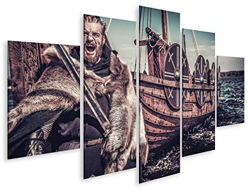 islandburner Bild auf Leinwand Wikinger Krieger Schwert Drakkar Bilder Wandbilder Poster