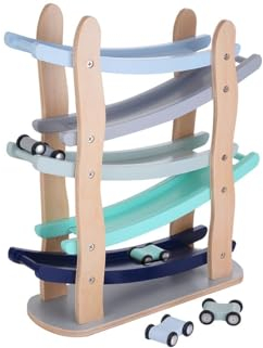 Kindsgut Rampe de Course, Jouet en Bois avec 4 Voitures, Couleurs discrètes, Emil
