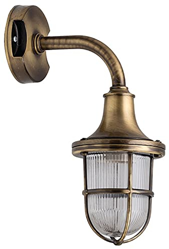 Licht-Erlebnisse Edle Außenwandleuchte aus Messing Glas rostfrei robust IP64 antike Schiffslampe Haus Balkon Hof