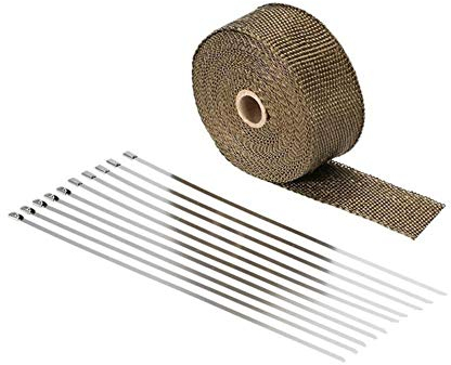 Auspuffband Schwarz, Abwärme Wrap, 10m x 5cm Titan Abwärme Wrap Roll Tape Auto Motorrad Abwärme Rohr Wrap mit 10 Stück Edelstahl Krawatten für Motorrad