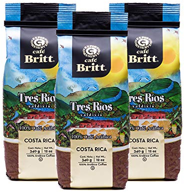 Café Britt® - Costa Rican Tres Rios Valdivia Coffee (12 oz.) (3-Pack) - Ground, Arabica Coffee, Kosher, Gluten Free, 100% Gourmet & Medium Light Roast