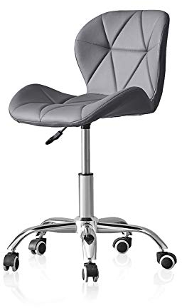 TUKAILAi Chaise de Bureau Enfant Fille sans Accoudoir avec roulettes, Pivotant Chaise d'Ordinateur Réglable Cuir, Chaise de Maquillage Enfant Confortable Chambre Salon (Gris)