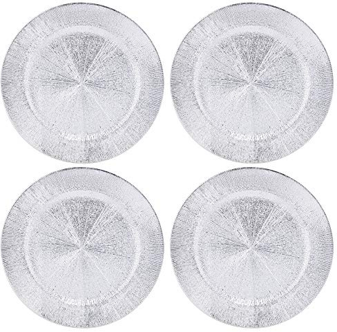 33cm Reusable Plastic Christmas Charger Plates (Silver - Blast, 4)