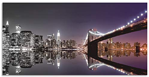 ARTland Wanddeko Wandbild Alu Verbundplatte für Innen & Outdoor Bild 60x30 cm New York City Skyline USA Amerika Stadt Nacht Brooklyn Bridge S6FD
