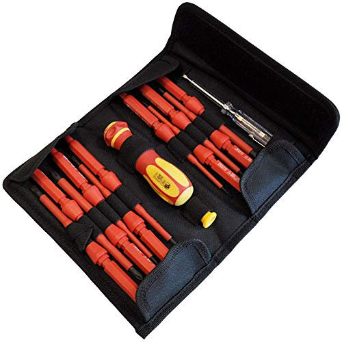 14 Piece 1000 V Insulated Screwdriver Set with Interchangeable Blades, Voltage Tester and Storage Pouch