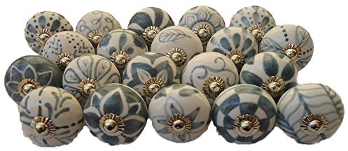 Set mit 20 Stück Handbemalte Keramikknäufe für Schrank, Schublade, Vintage-Look, Blume, Keramikknöpfe, Türgriff, Schrank, Schublade, Grau 2