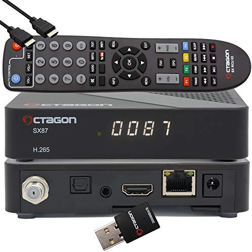 OCTAGON SX87 HD H.265 S2+IP HEVC Set-Top Box - Internet Smart TV Receiver, Kartenleser, Mediaplayer, Mediathek, DLNA, YouTube, Web-Radio, iOS & Android App, USB PVR, 300Mbits WiFi + EasyMouse HDMI