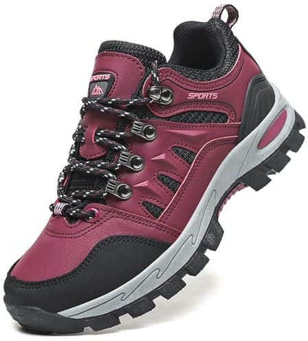Topwolve Hiking Boots Men's Women's Waterproof Walking Shoes Low Rise Trekking Climbing Shoes Outdoor Backpacking Camping Trails Shoes,Rose Red,4 UK